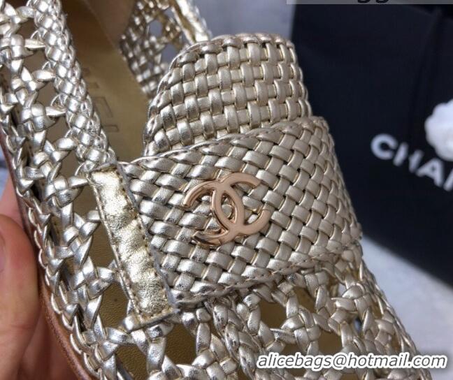 Discount Chanel Shiny Braided Mesh Calfskin Loafers G37403 Gold 2021