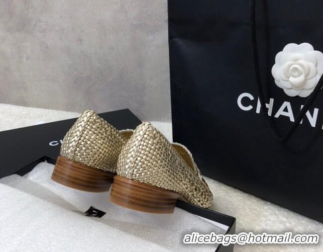 Discount Chanel Shiny Braided Mesh Calfskin Loafers G37403 Gold 2021