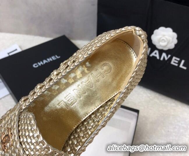 Discount Chanel Shiny Braided Mesh Calfskin Loafers G37403 Gold 2021