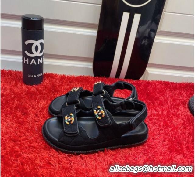 Low Cost Chanel Denim Flat Sandals G35927 Black 2021