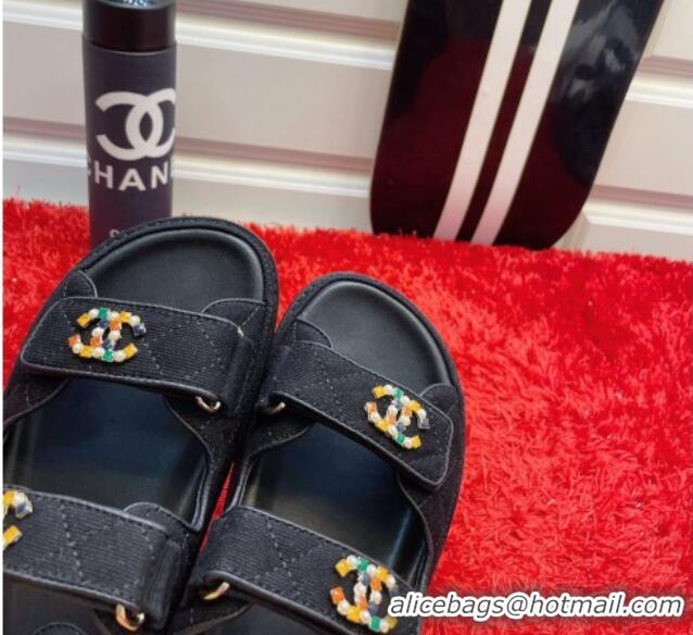 Low Cost Chanel Denim Flat Sandals G35927 Black 2021