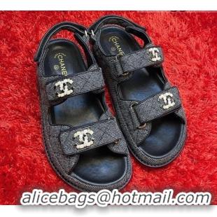 Hot Style Chanel Denim Flat Sandals G35927 Grey 2021