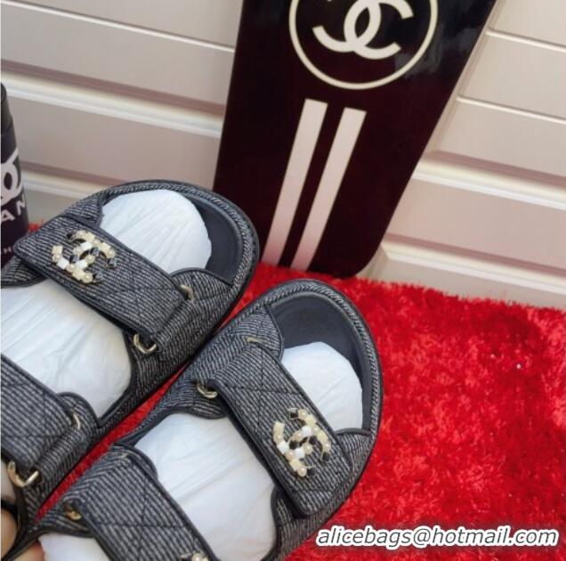 Hot Style Chanel Denim Flat Sandals G35927 Grey 2021