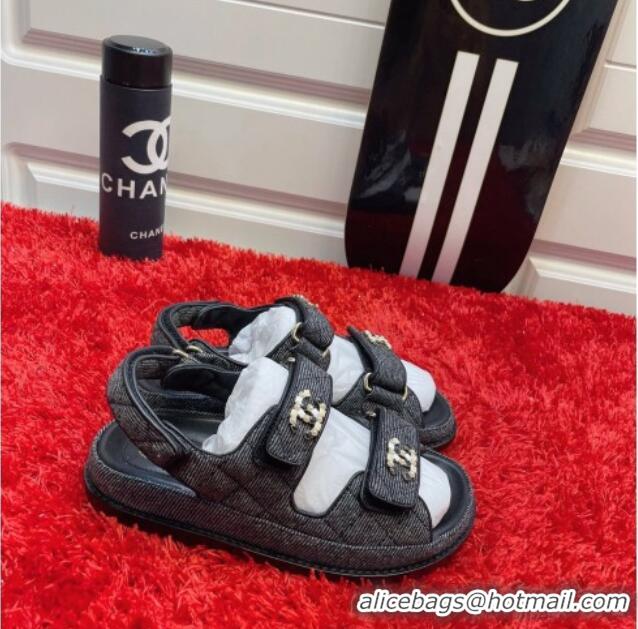 Hot Style Chanel Denim Flat Sandals G35927 Grey 2021