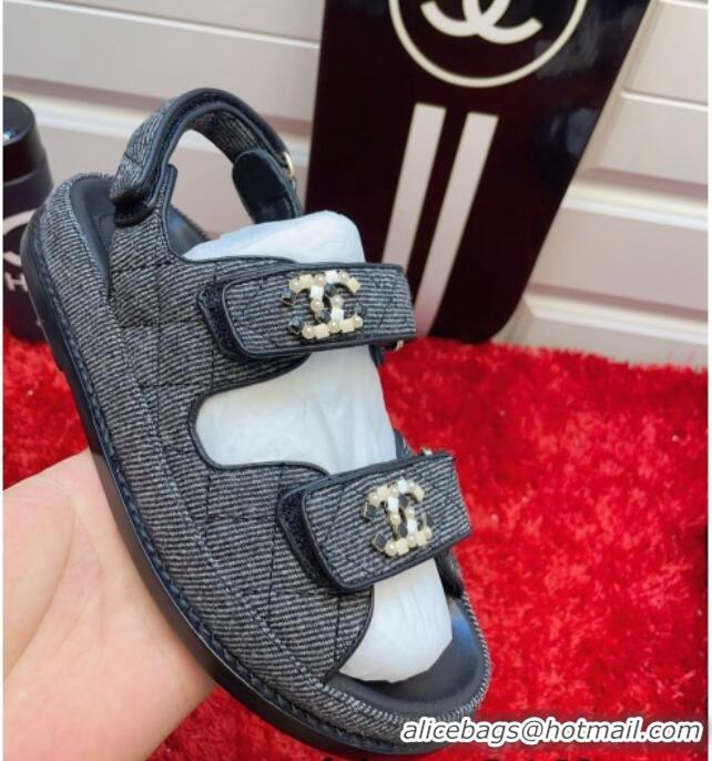 Hot Style Chanel Denim Flat Sandals G35927 Grey 2021