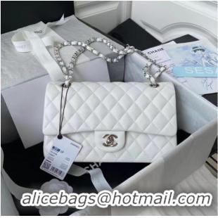 Popular Style Chanel classic handbag Lambskin & silver Metal A01112 white