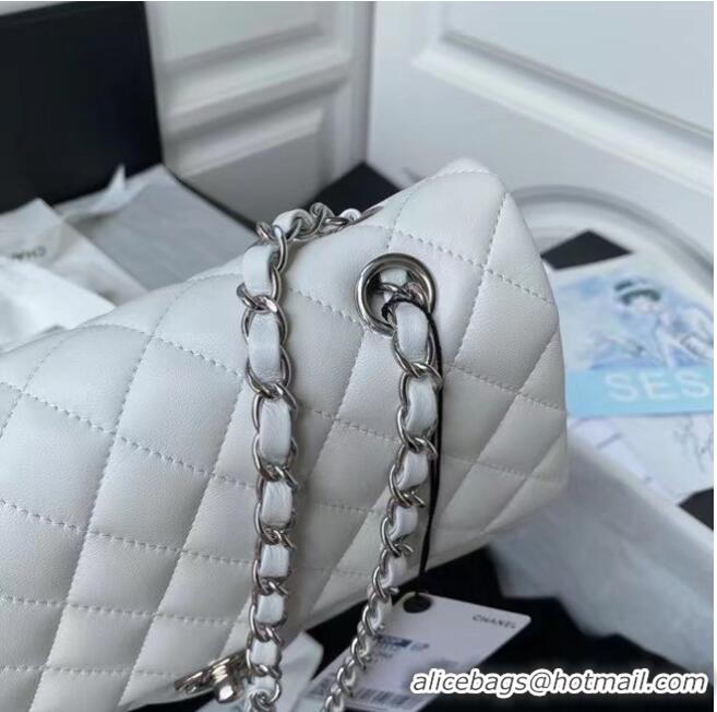 Popular Style Chanel classic handbag Lambskin & silver Metal A01112 white