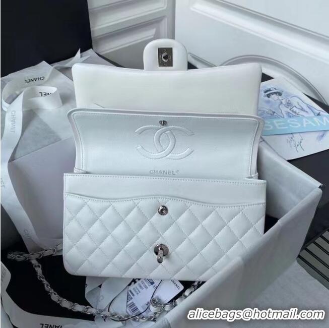 Popular Style Chanel classic handbag Lambskin & silver Metal A01112 white