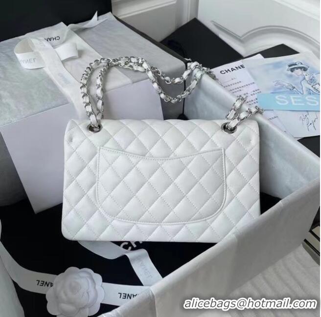 Popular Style Chanel classic handbag Lambskin & silver Metal A01112 white