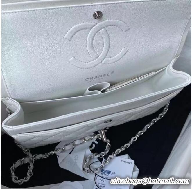 Popular Style Chanel classic handbag Lambskin & silver Metal A01112 white