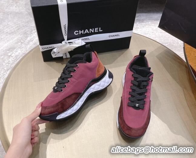 Top Design Chanel Nylon and Suede Sneakers G38035 Red 2021