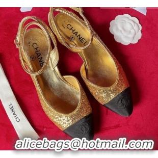 Low Cost Chanel Glitter Open Shoes Pumps G37594 Gold 2021