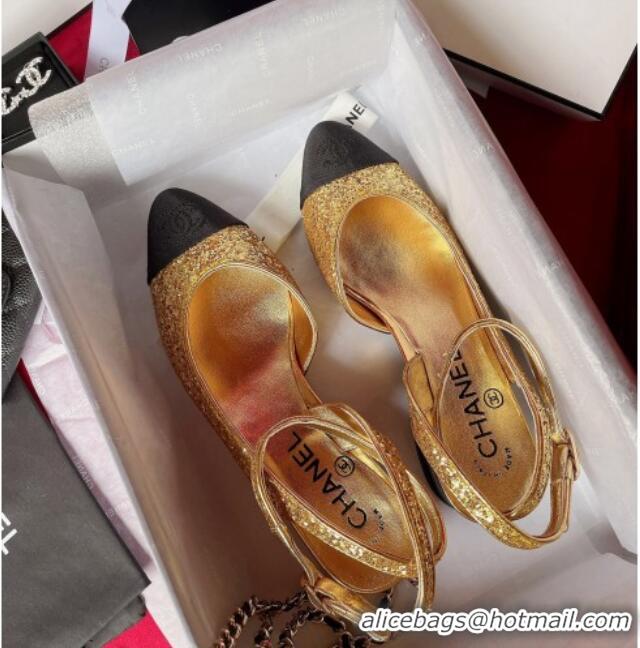 Low Cost Chanel Glitter Open Shoes Pumps G37594 Gold 2021