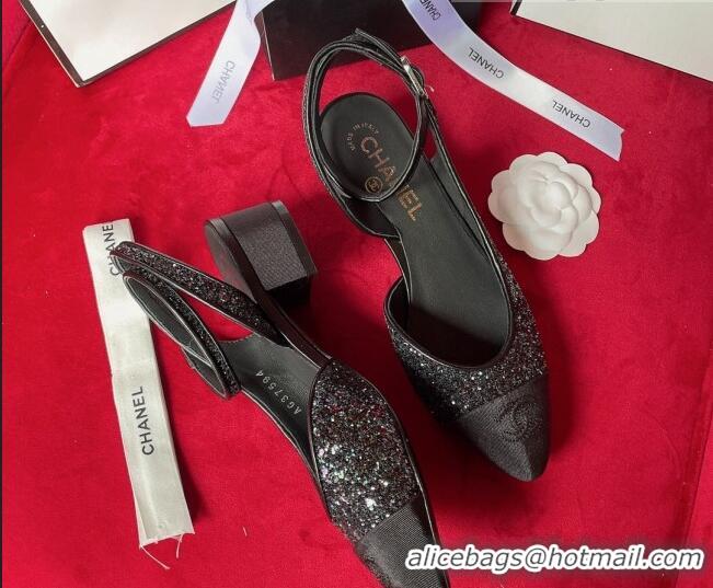 Purchase Chanel Glitter Open Shoes Pumps G37594 Black