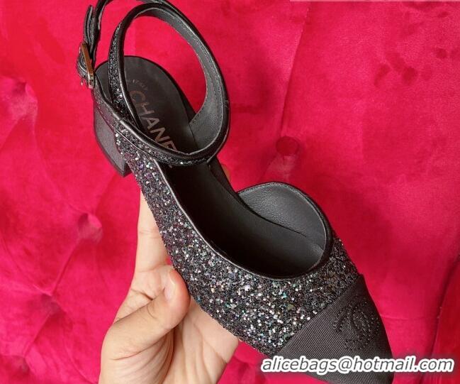 Purchase Chanel Glitter Open Shoes Pumps G37594 Black