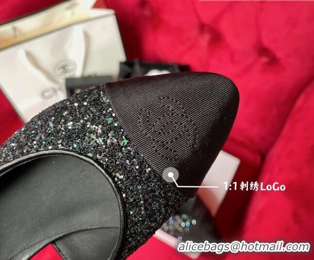 Purchase Chanel Glitter Open Shoes Pumps G37594 Black