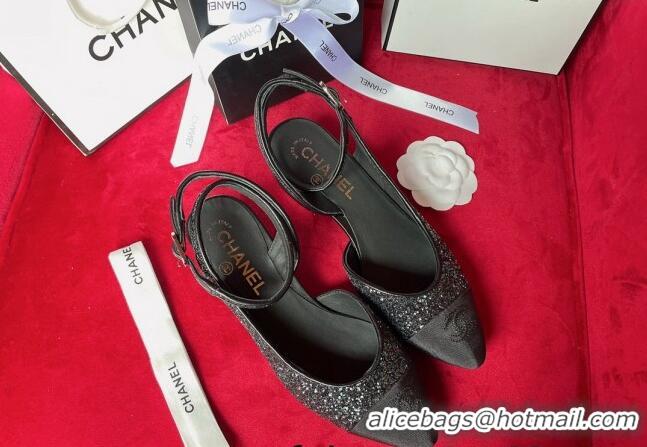 Purchase Chanel Glitter Open Shoes Pumps G37594 Black