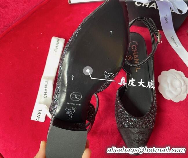 Purchase Chanel Glitter Open Shoes Pumps G37594 Black