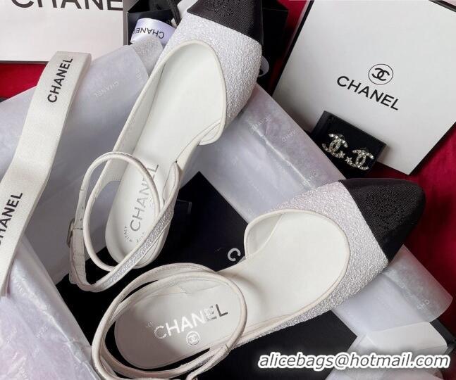 Classic Hot Chanel Glitter Open Shoes Pumps G37594 White 2021