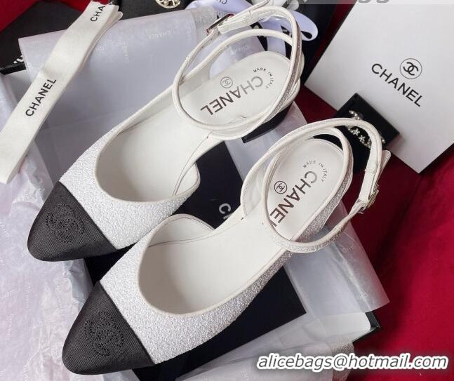 Classic Hot Chanel Glitter Open Shoes Pumps G37594 White 2021