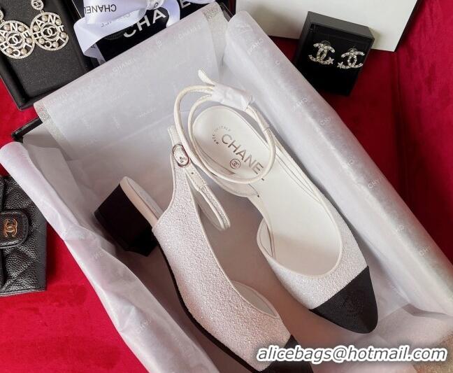 Classic Hot Chanel Glitter Open Shoes Pumps G37594 White 2021