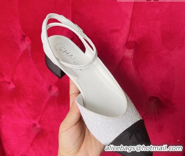 Classic Hot Chanel Glitter Open Shoes Pumps G37594 White 2021