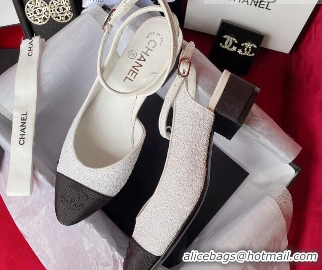 Classic Hot Chanel Glitter Open Shoes Pumps G37594 White 2021