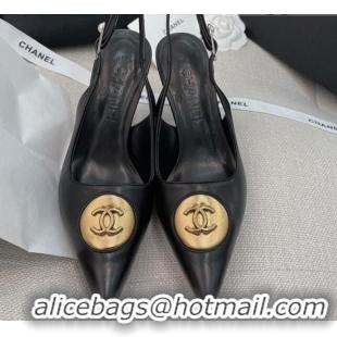 Top Grade Chanel Vintage Lambskin Slingback Pumps 8cm 070829 Black 2021