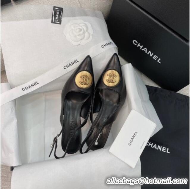 Top Grade Chanel Vintage Lambskin Slingback Pumps 8cm 070829 Black 2021