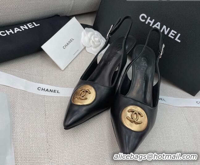 Top Grade Chanel Vintage Lambskin Slingback Pumps 8cm 070829 Black 2021