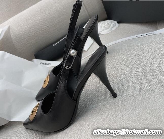 Top Grade Chanel Vintage Lambskin Slingback Pumps 8cm 070829 Black 2021