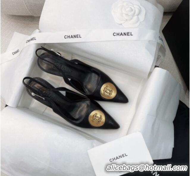 Top Grade Chanel Vintage Lambskin Slingback Pumps 8cm 070829 Black 2021