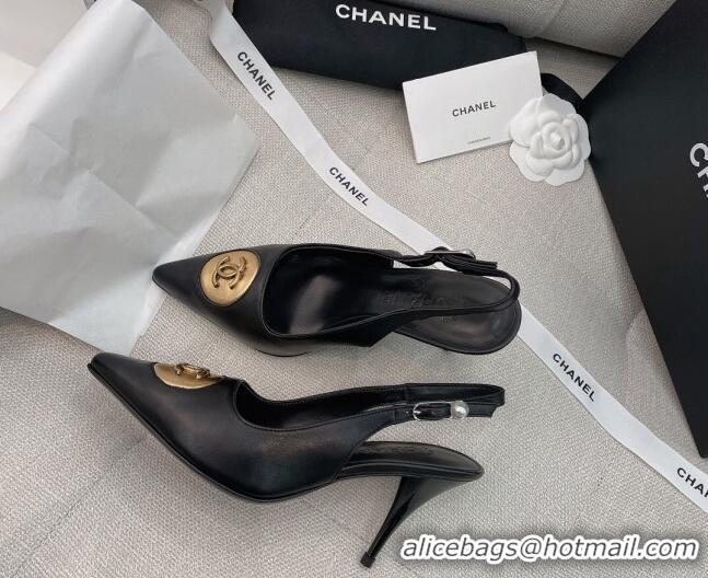 Top Grade Chanel Vintage Lambskin Slingback Pumps 8cm 070829 Black 2021