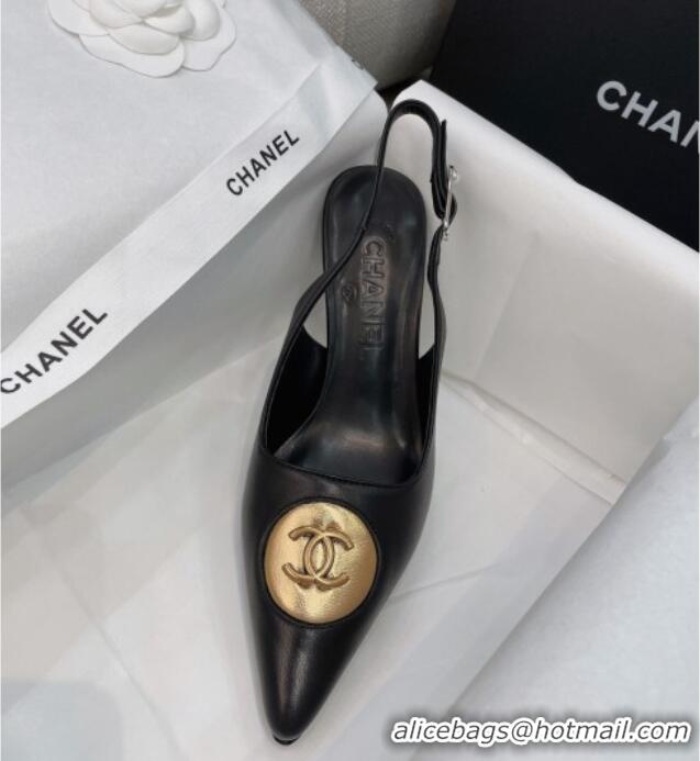 Top Grade Chanel Vintage Lambskin Slingback Pumps 8cm 070829 Black 2021