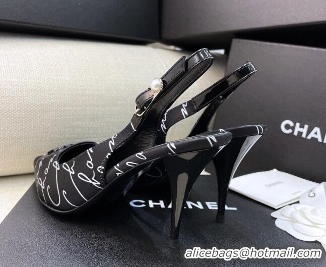 Good Looking Chanel Vintage Silk Print Slingback Pumps 8cm 070830 Black 2021