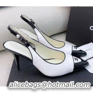 Luxury Chanel Vintage Lambskin Slingback Pumps 8cm 070832 White 2021