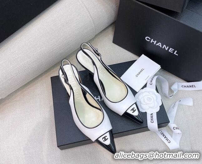 Luxury Chanel Vintage Lambskin Slingback Pumps 8cm 070832 White 2021