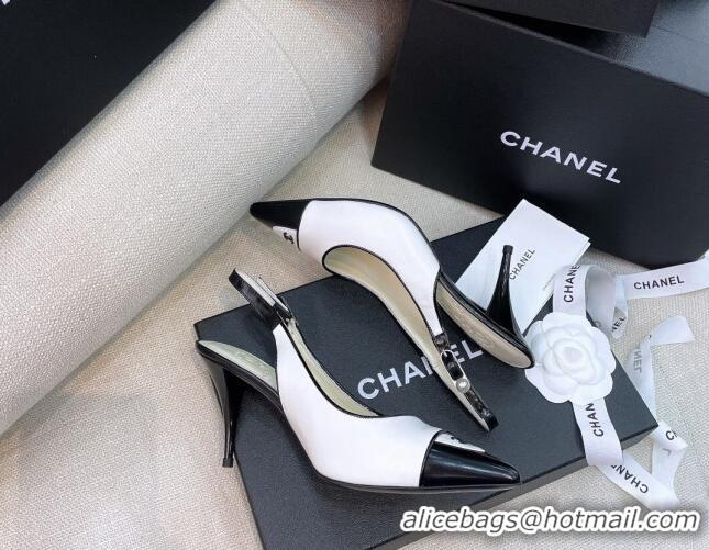 Luxury Chanel Vintage Lambskin Slingback Pumps 8cm 070832 White 2021