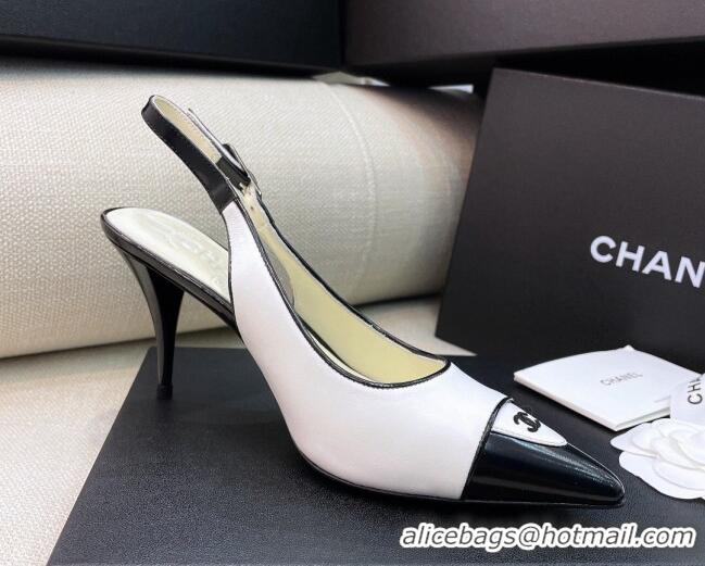 Luxury Chanel Vintage Lambskin Slingback Pumps 8cm 070832 White 2021