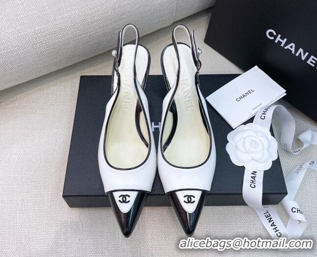 Luxury Chanel Vintage Lambskin Slingback Pumps 8cm 070832 White 2021