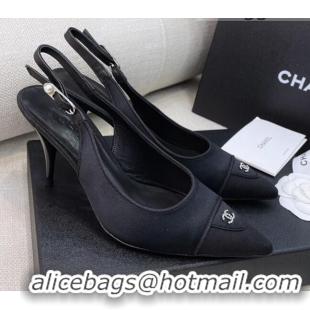 Perfect Chanel Vintage Silk Slingback Pumps 8cm 070833 Black