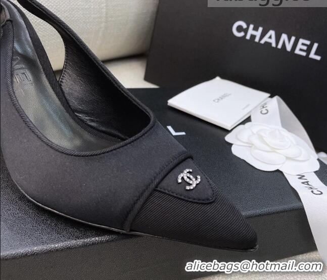 Perfect Chanel Vintage Silk Slingback Pumps 8cm 070833 Black