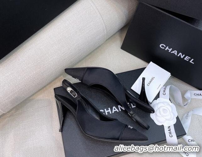 Perfect Chanel Vintage Silk Slingback Pumps 8cm 070833 Black