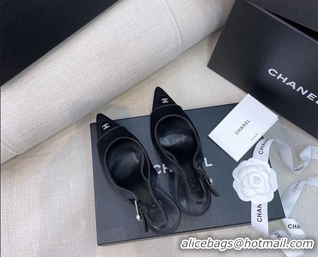 Perfect Chanel Vintage Silk Slingback Pumps 8cm 070833 Black