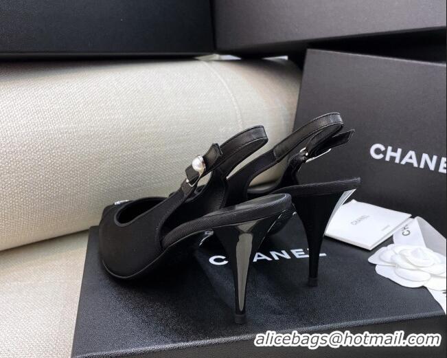 Perfect Chanel Vintage Silk Slingback Pumps 8cm 070833 Black