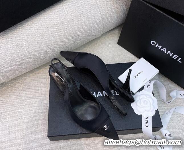 Perfect Chanel Vintage Silk Slingback Pumps 8cm 070833 Black