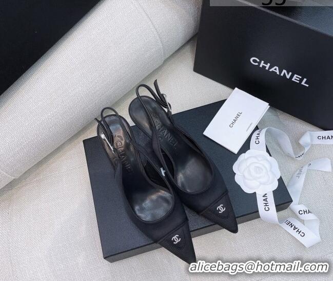 Perfect Chanel Vintage Silk Slingback Pumps 8cm 070833 Black