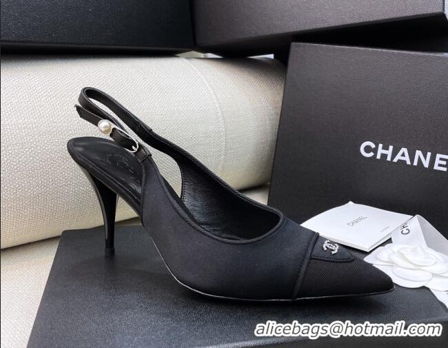 Perfect Chanel Vintage Silk Slingback Pumps 8cm 070833 Black