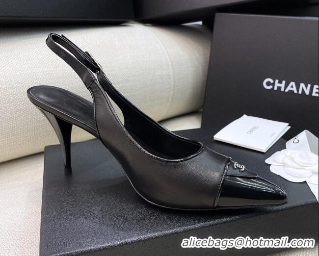 Unique Ladies Chanel Vintage Calfskin Slingback Pumps 8cm 070834 Black