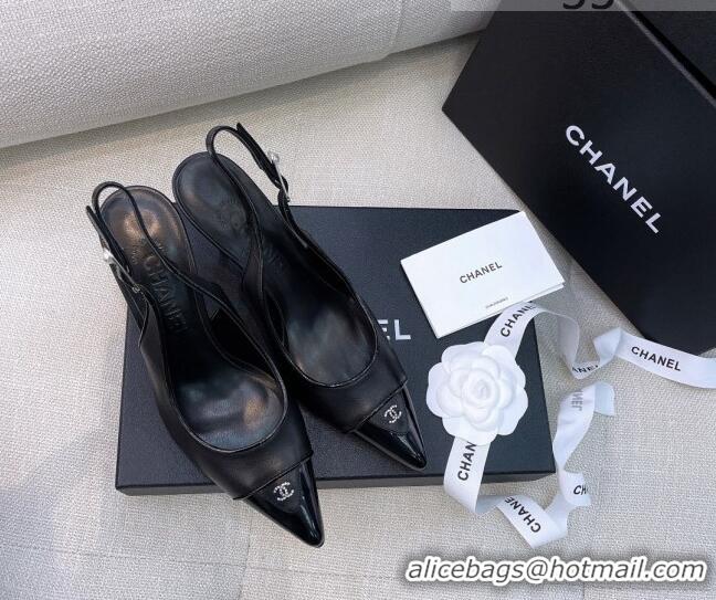 Unique Ladies Chanel Vintage Calfskin Slingback Pumps 8cm 070834 Black